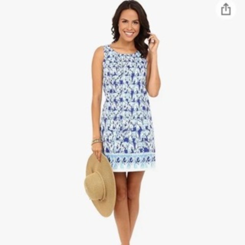 Lilly Pulitzer Cathy Shift Dress Blue Elephants - Picture 3 of 4